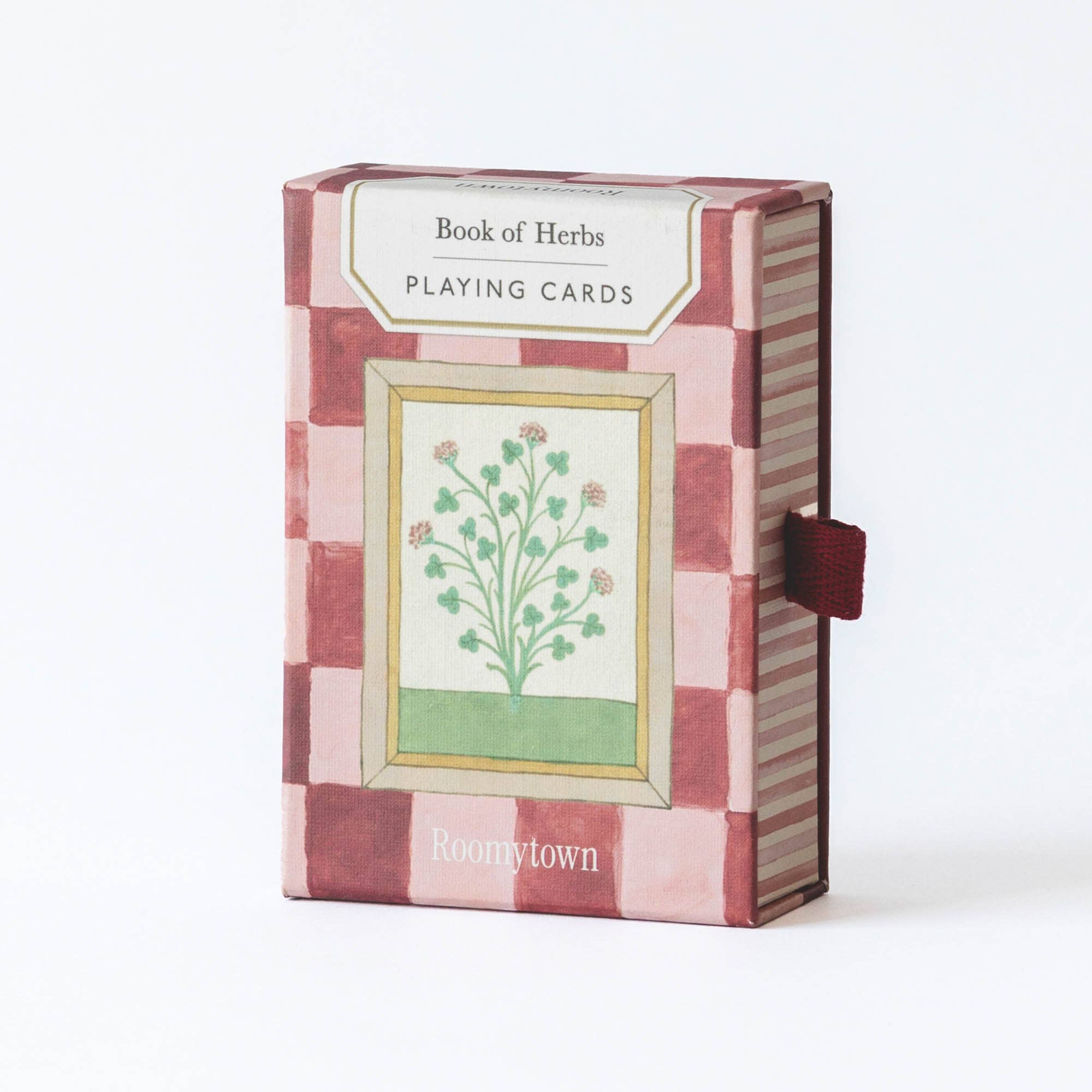 Playing cards set in a decorative box with 'Book of Herbs' text and Roomytown branding.