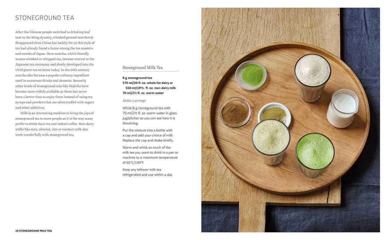 Wooden tray with various stoneground tea preparations on a white background