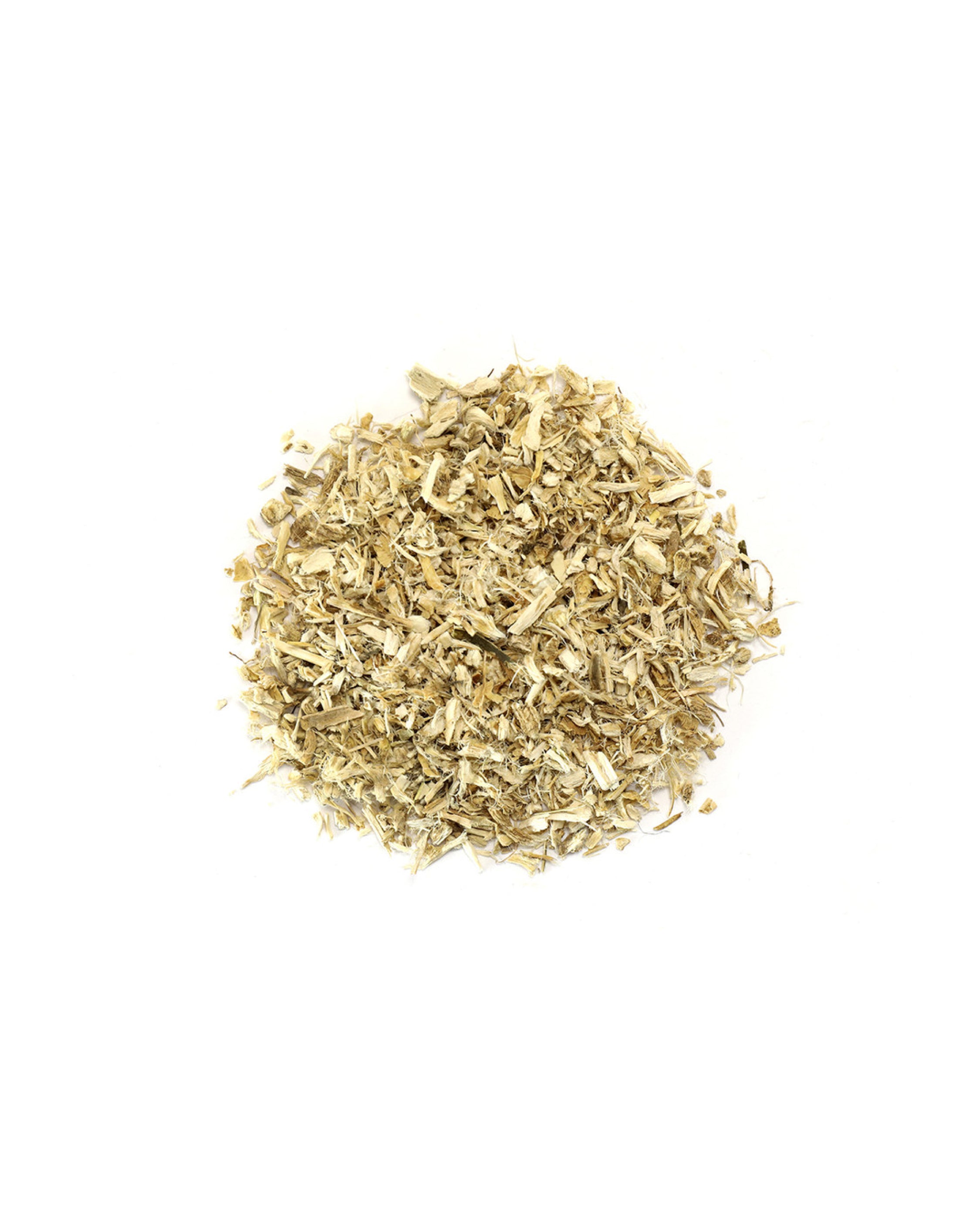 Pile of dried herbs on a white background