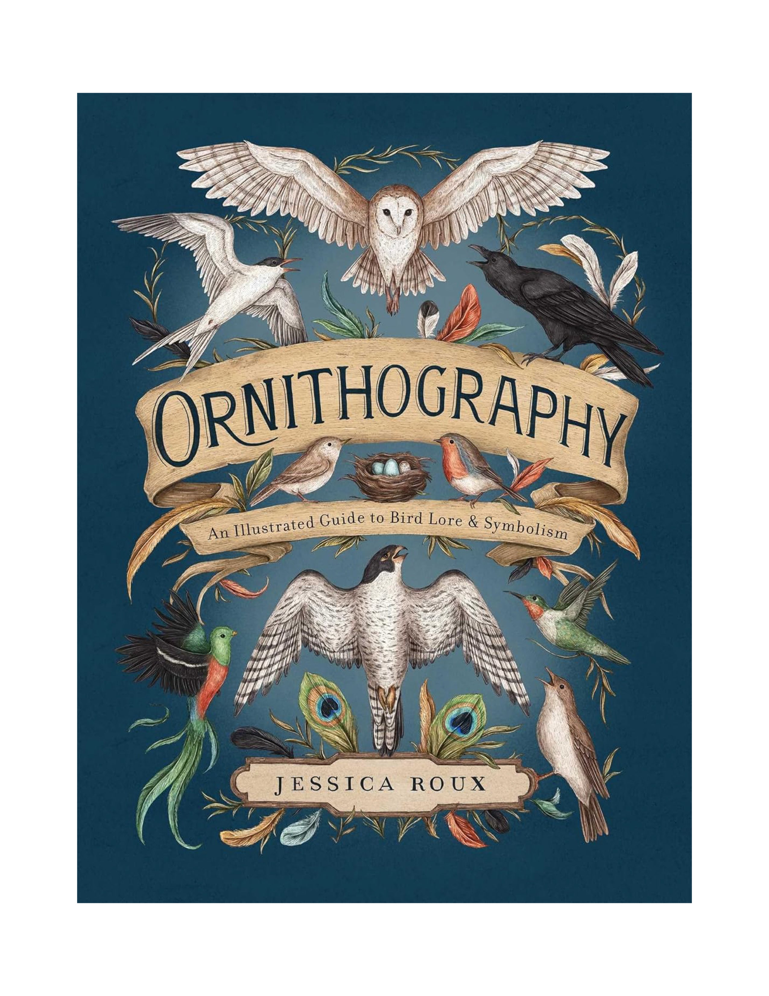 Book cover of 'Ornithography' with illustrations of birds and text on a dark blue background