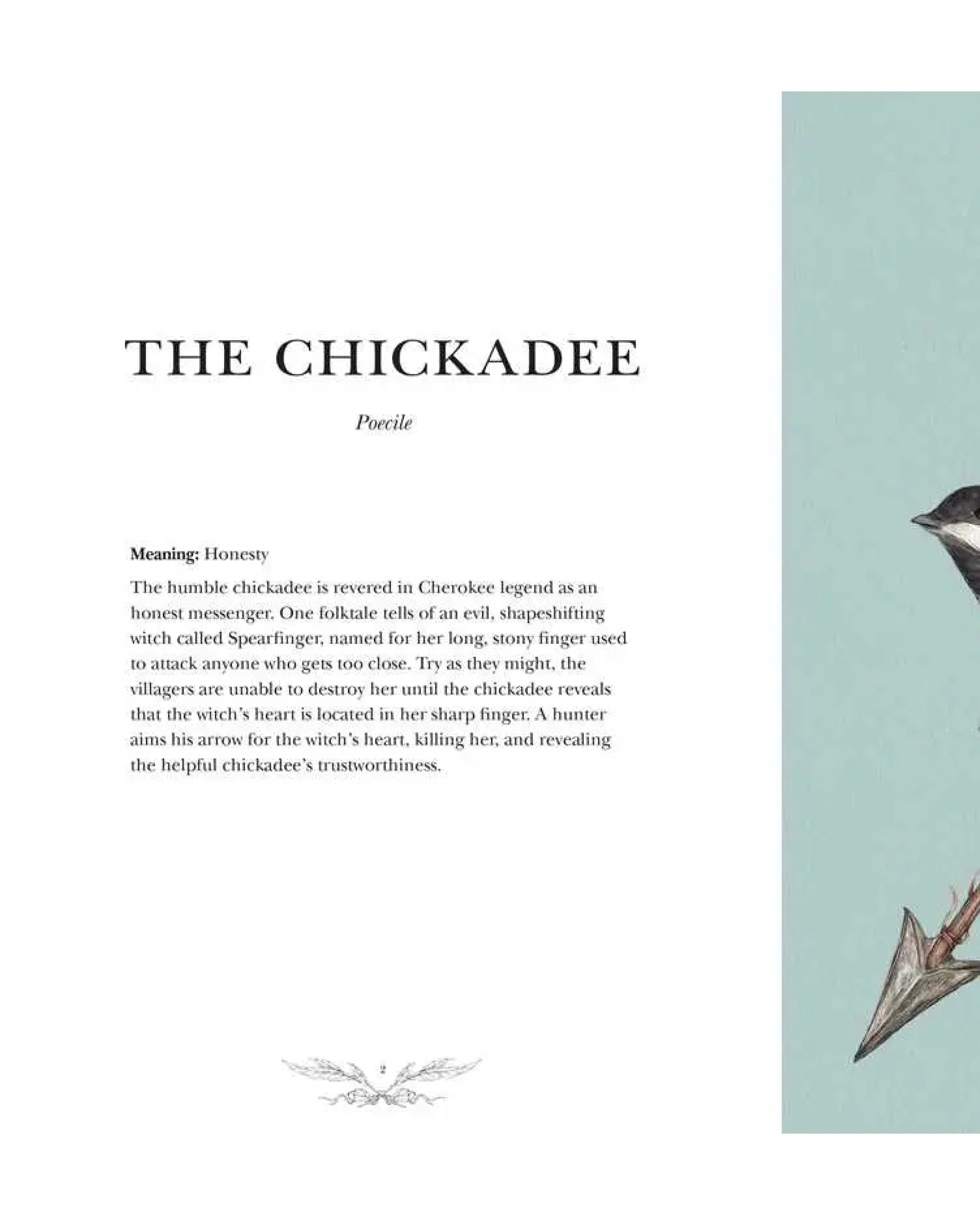 Poem titled 'The Chickadee' with a bird illustration on a light blue background.