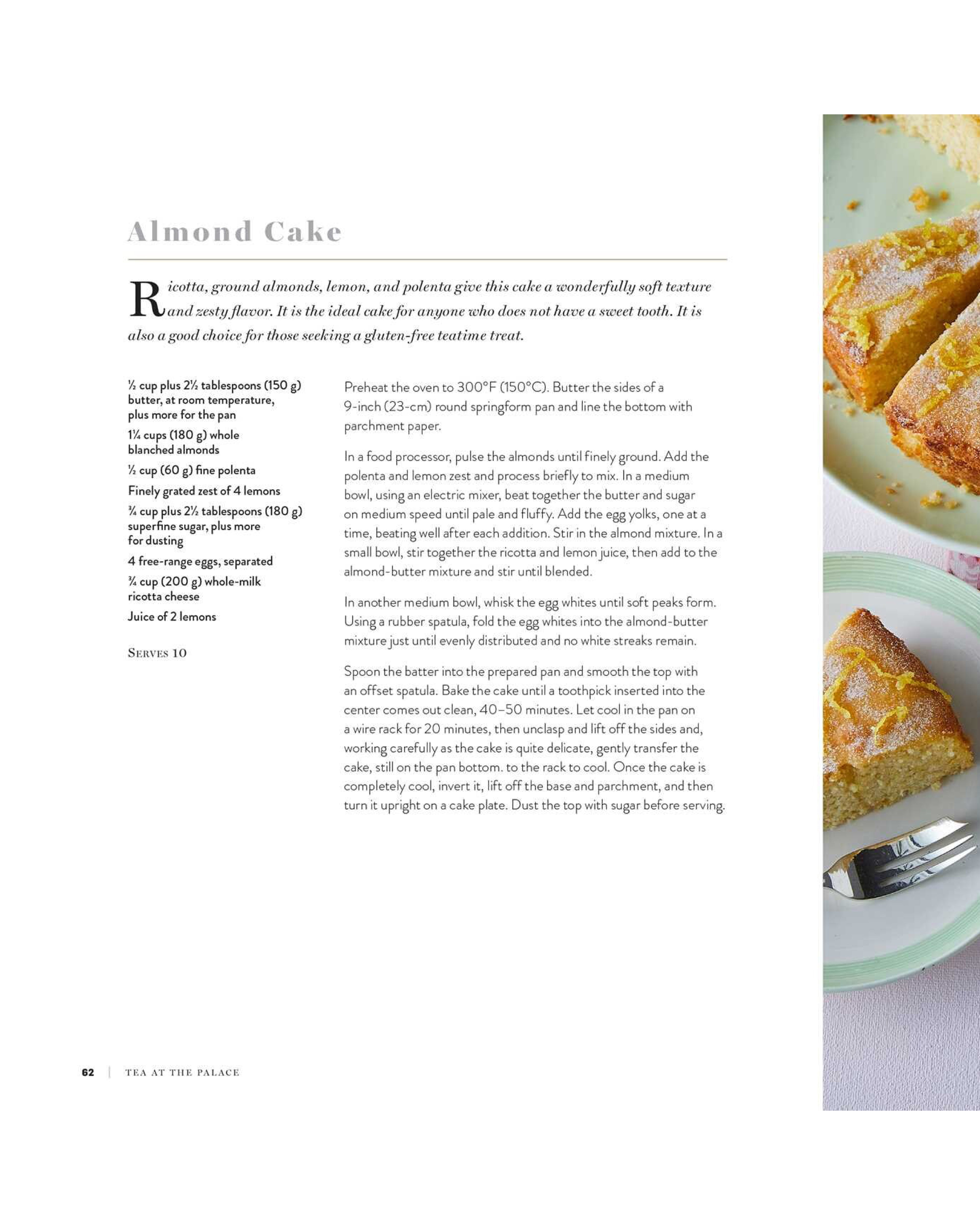 Almond cake recipe with a slice of cake on a plate