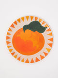 Round plate with a orange fruit design on a white background