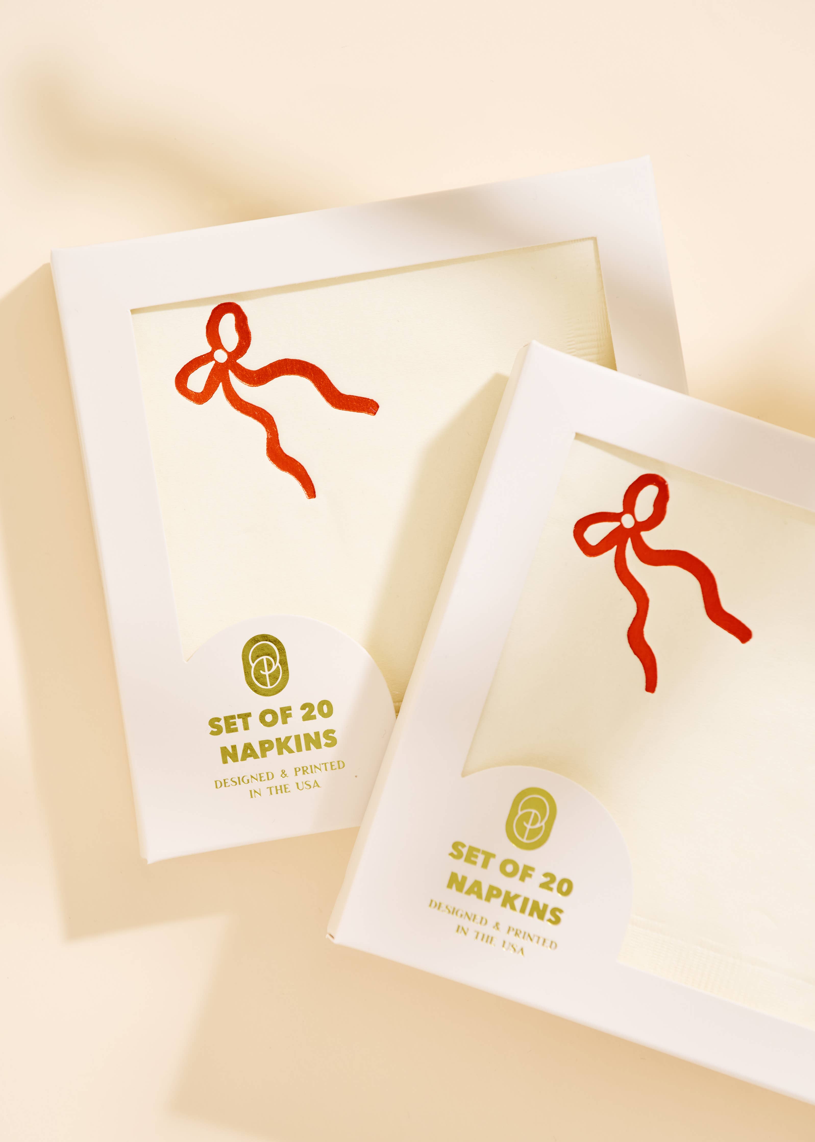 Christmas Bow Napkin Set - White