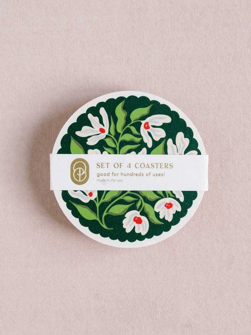 Winter Floral Scalloped Coasters - Set of 4