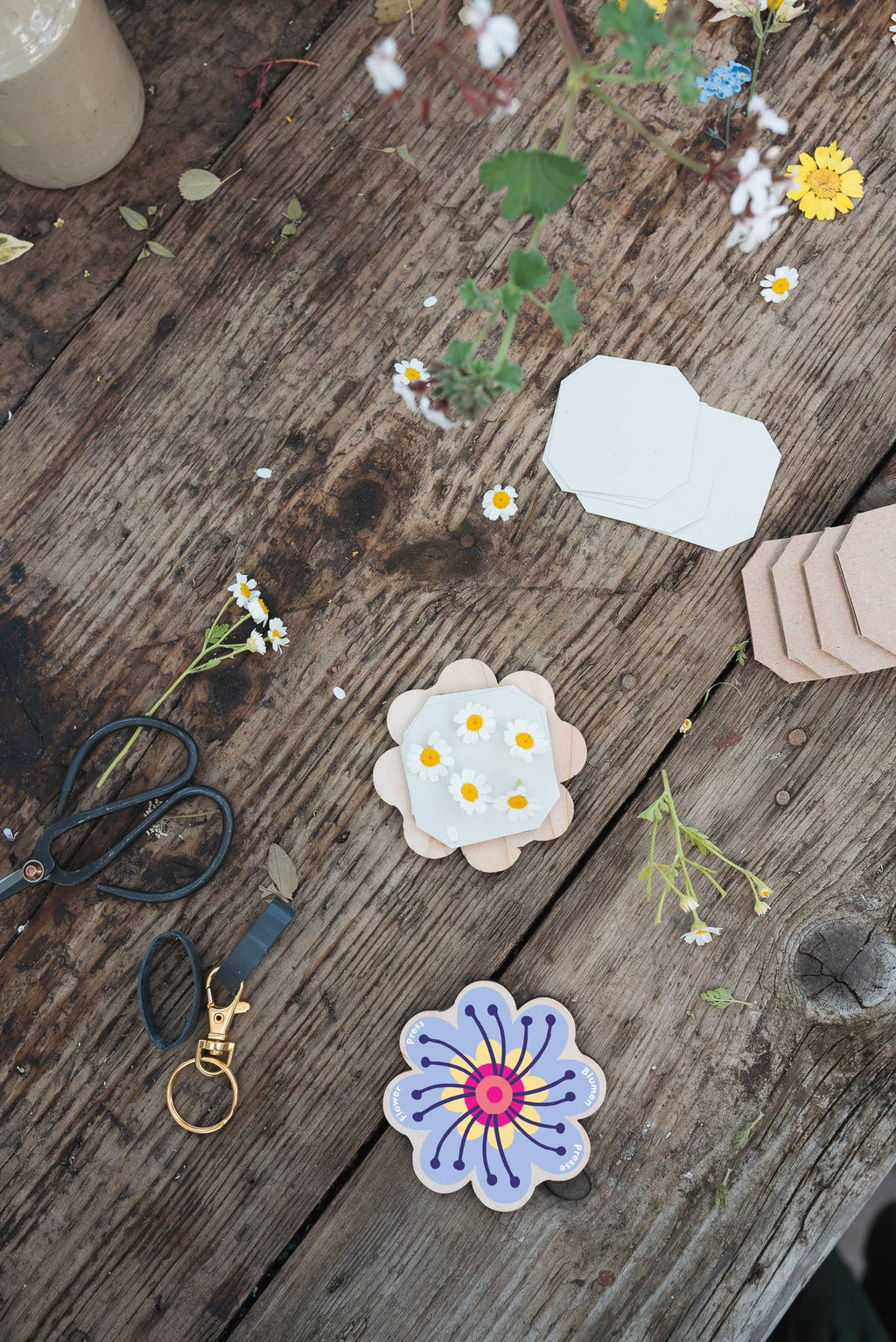 Keyring Flower Press - Pinks & Blues