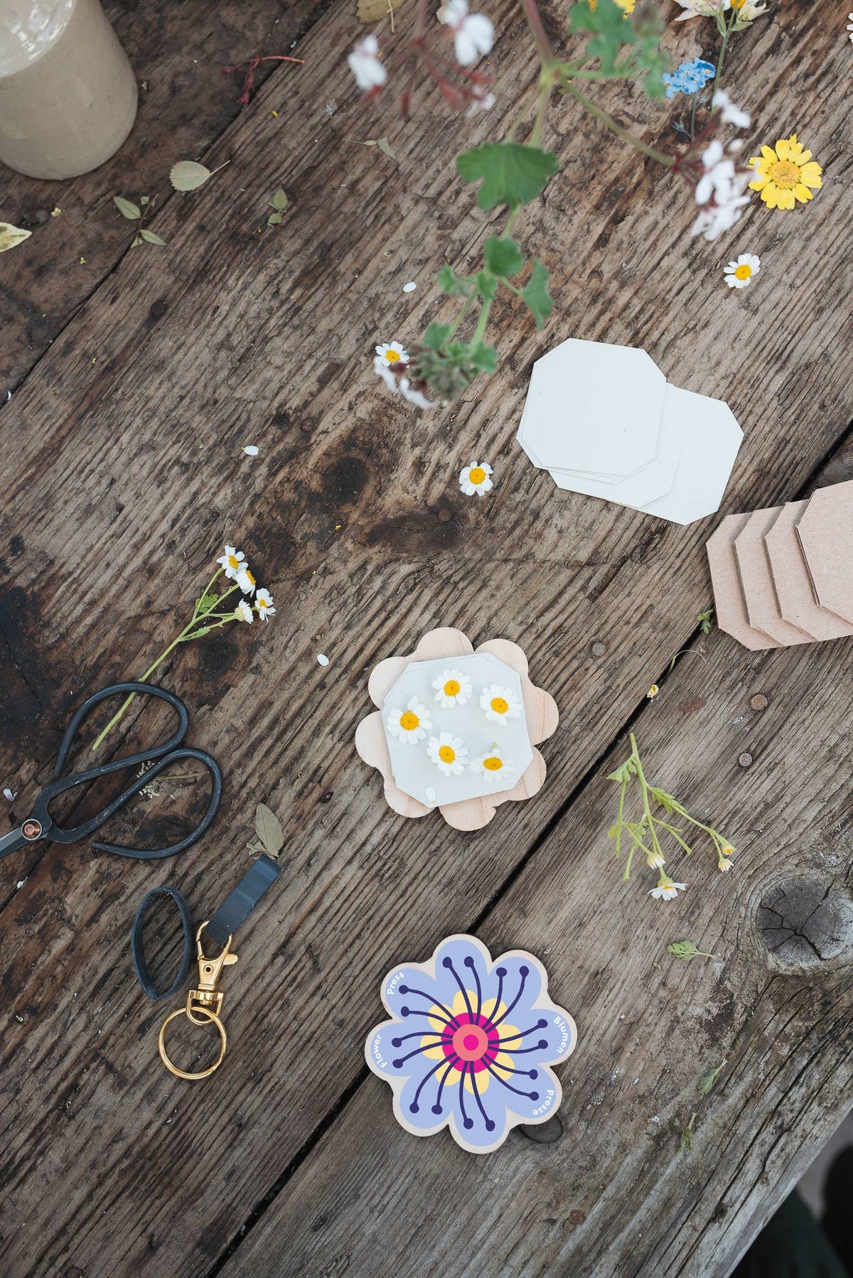 Keyring Flower Press - Pinks & Blues