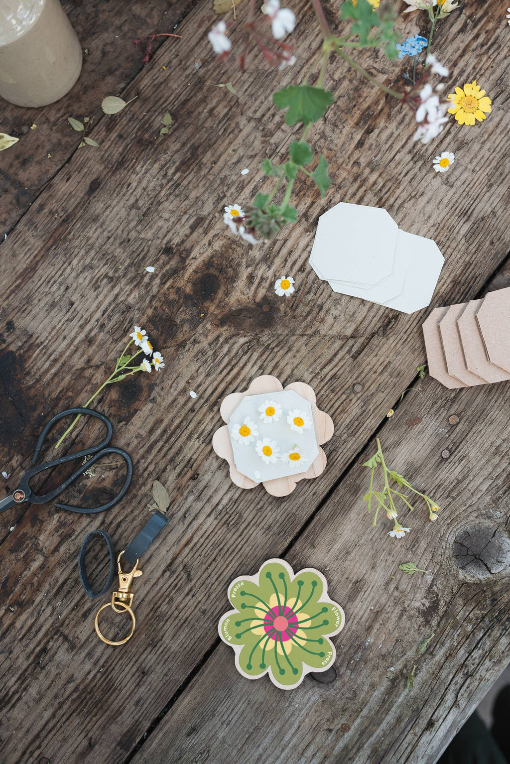 Keyring Flower Press - Greens & Yellows