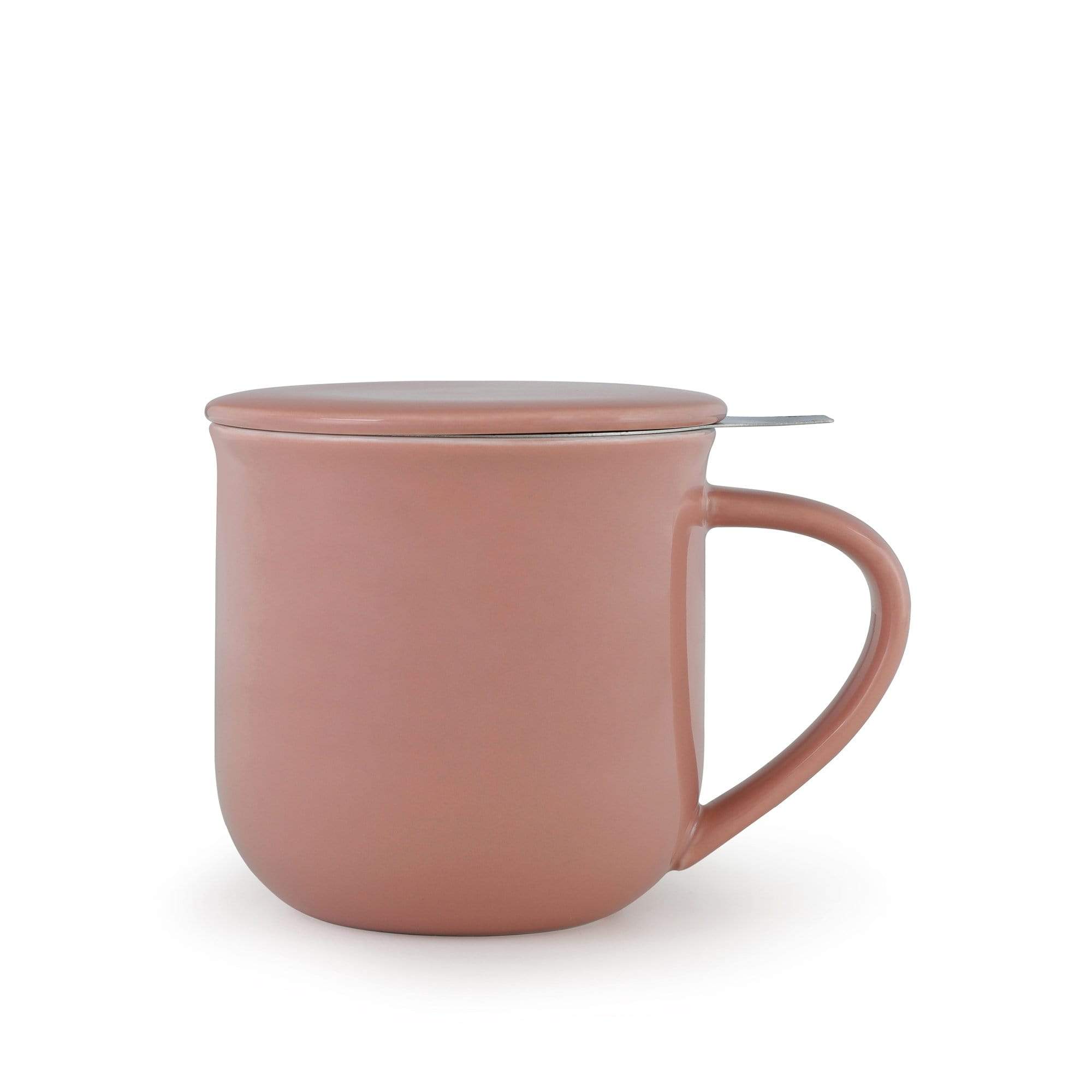 Pink mug with a lid on a white background