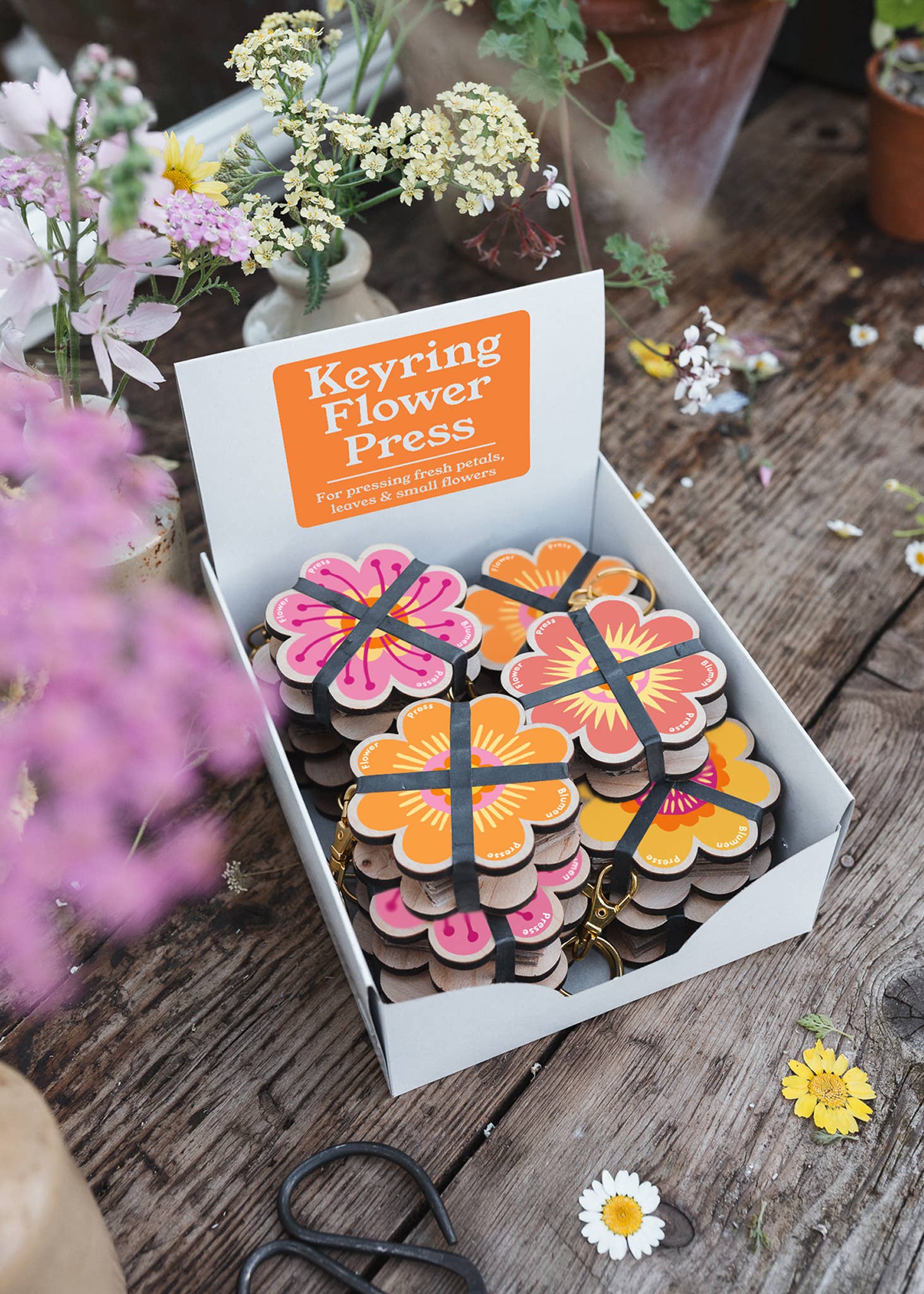 Keyring Flower Press - Oranges & Pinks