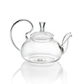 Clear glass teapot on a white background
