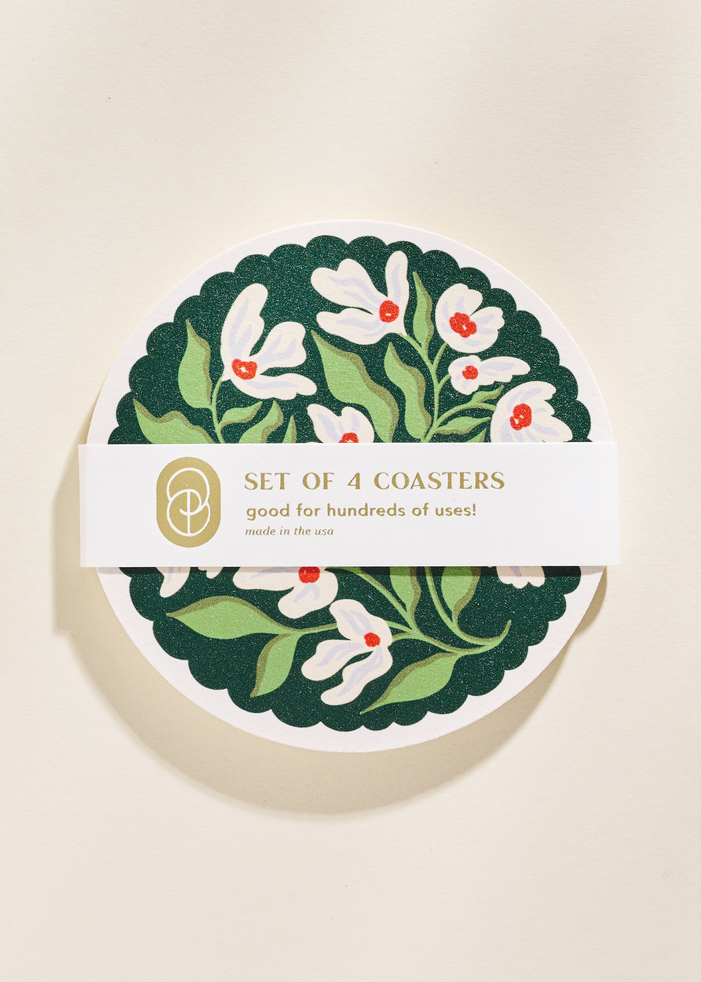 Winter Floral Scalloped Coasters - Set of 4