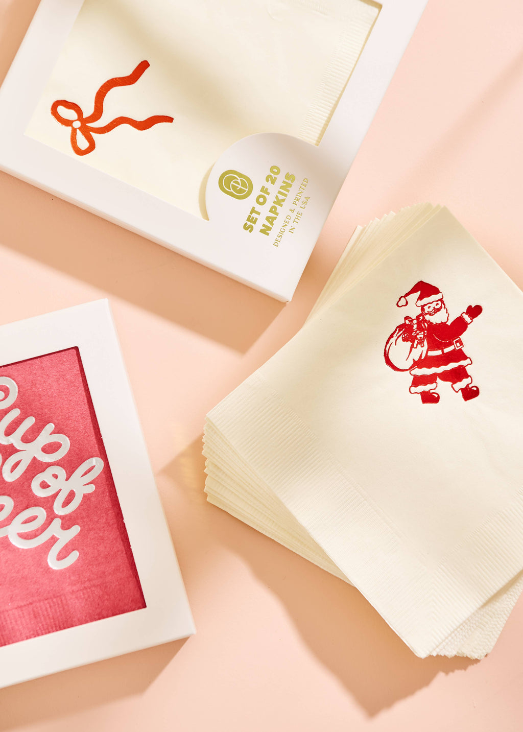 Christmas Bow Napkin Set - White