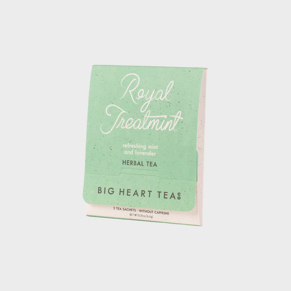 Tea package with 'Royal Treatmint' text on a white background