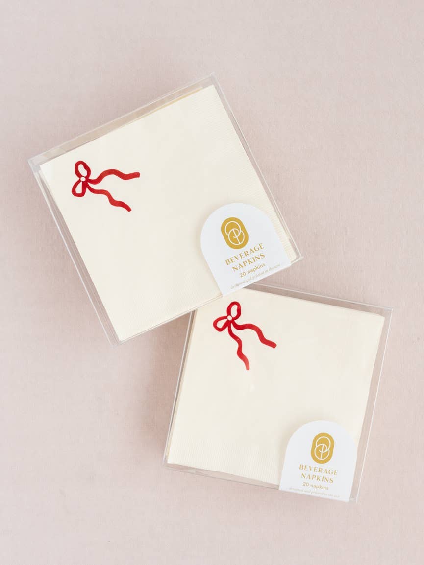 Christmas Bow Napkin Set - White