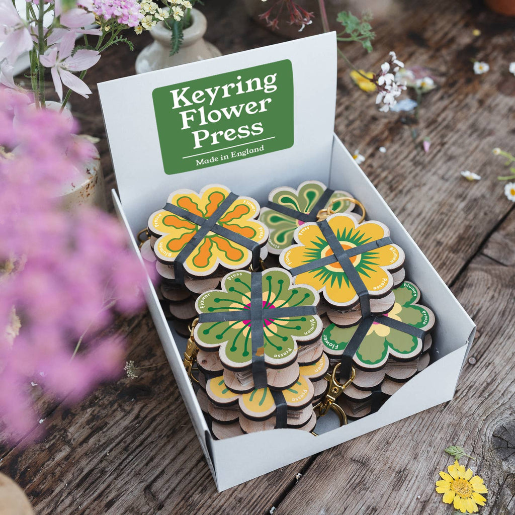 Keyring Flower Press - Greens & Yellows