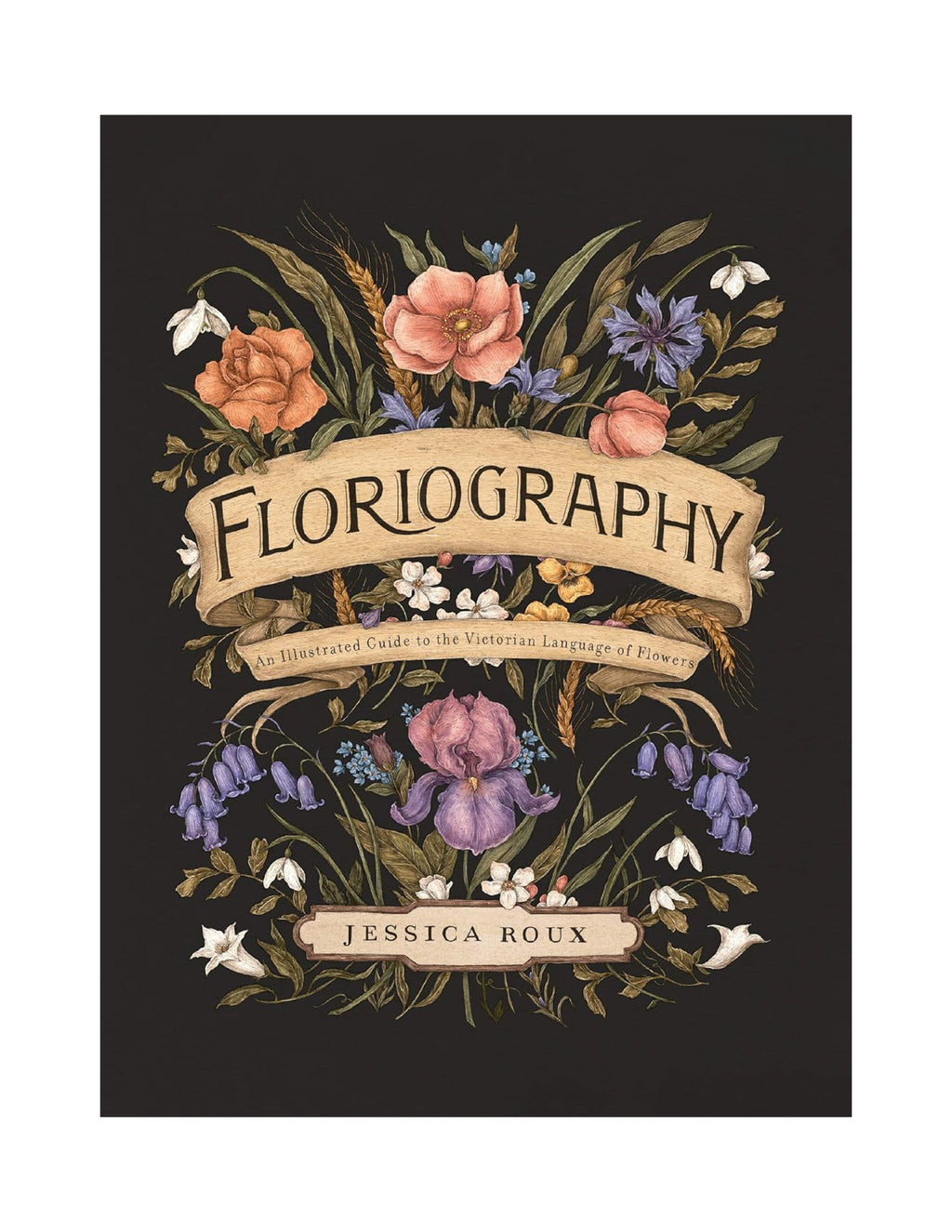 Book cover of 'Floriography' with floral design and text on a black background