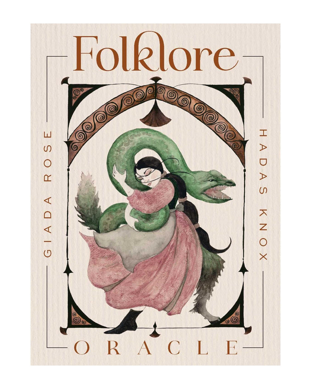 Box cover of 'Folklore Oracle' with a stylized illustration of a woman with a snake and decorative text.