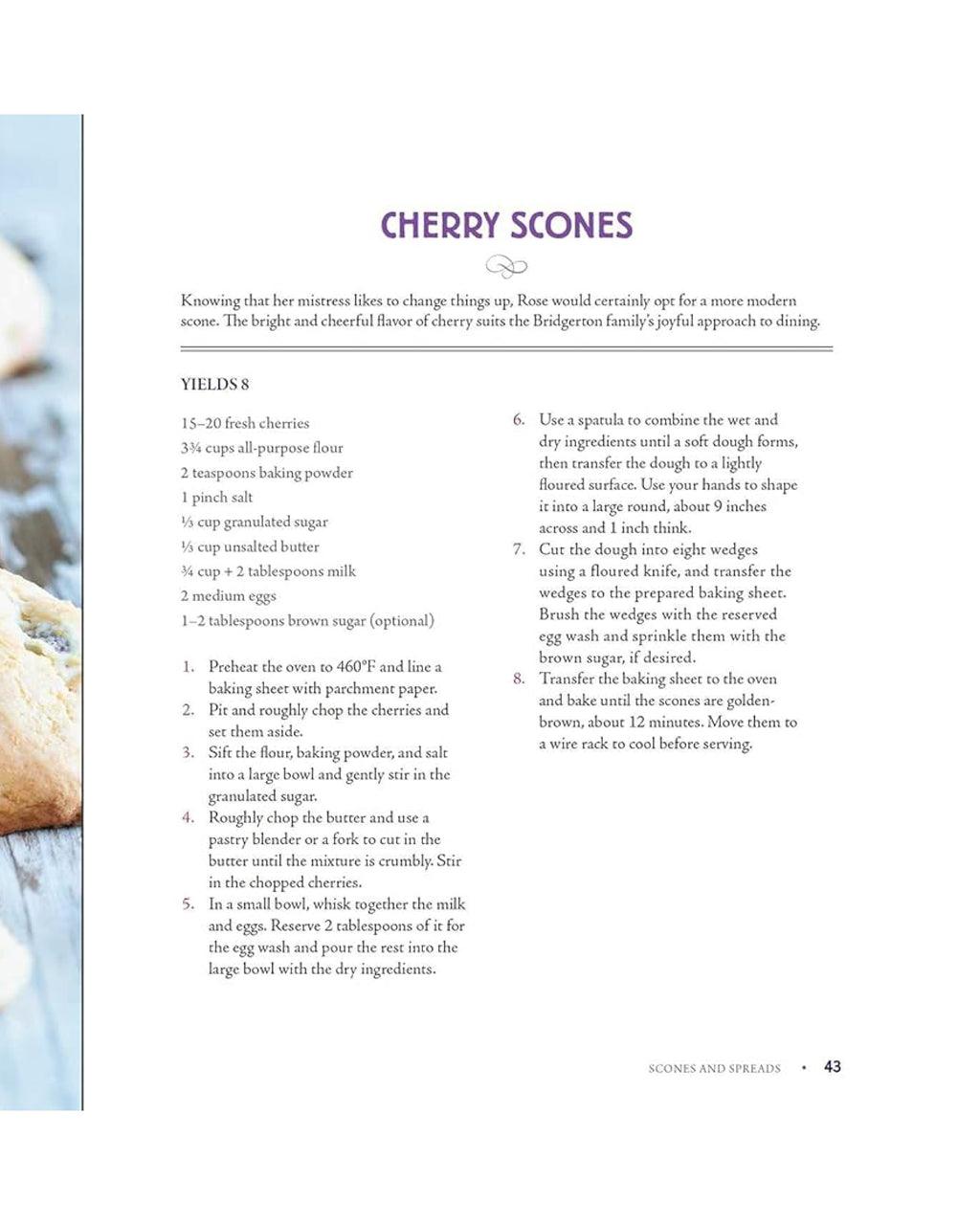 Page from a cookbook with a cherry scone recipe