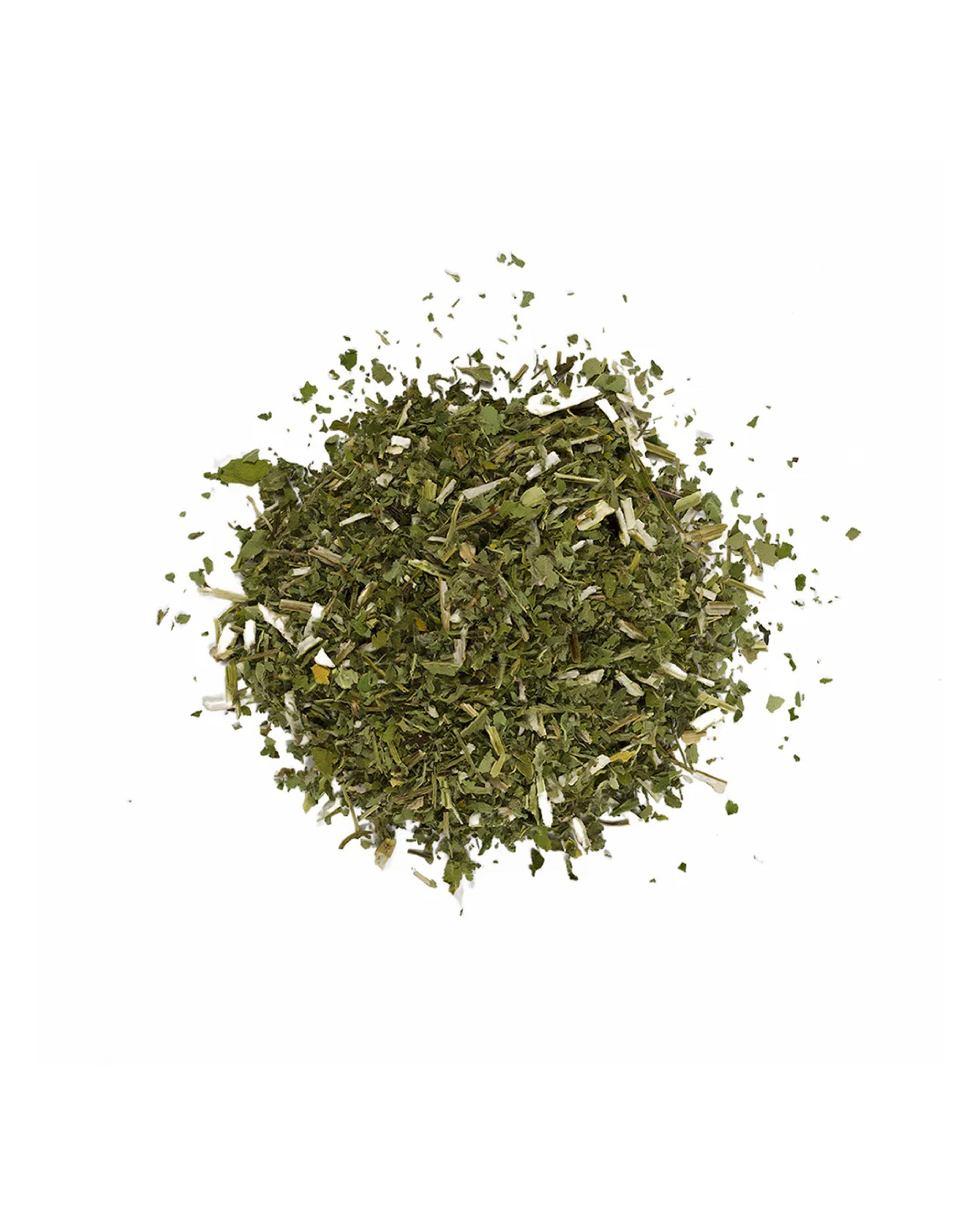 Dry green herbs on a white background