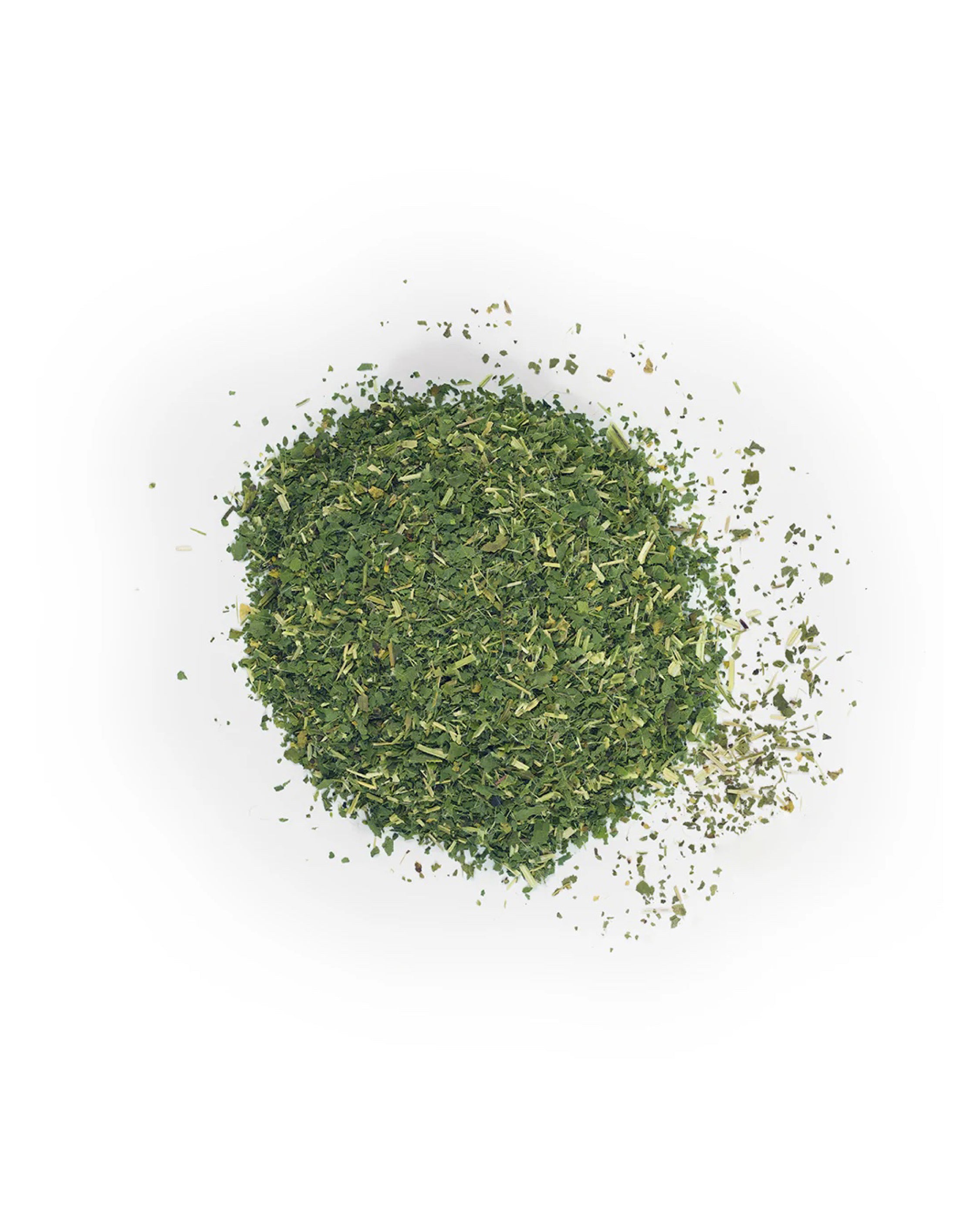 Dry green herbs on a white background