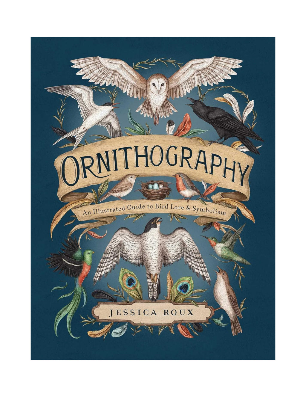 Book cover of 'Ornithography' with illustrations of birds and text on a dark blue background