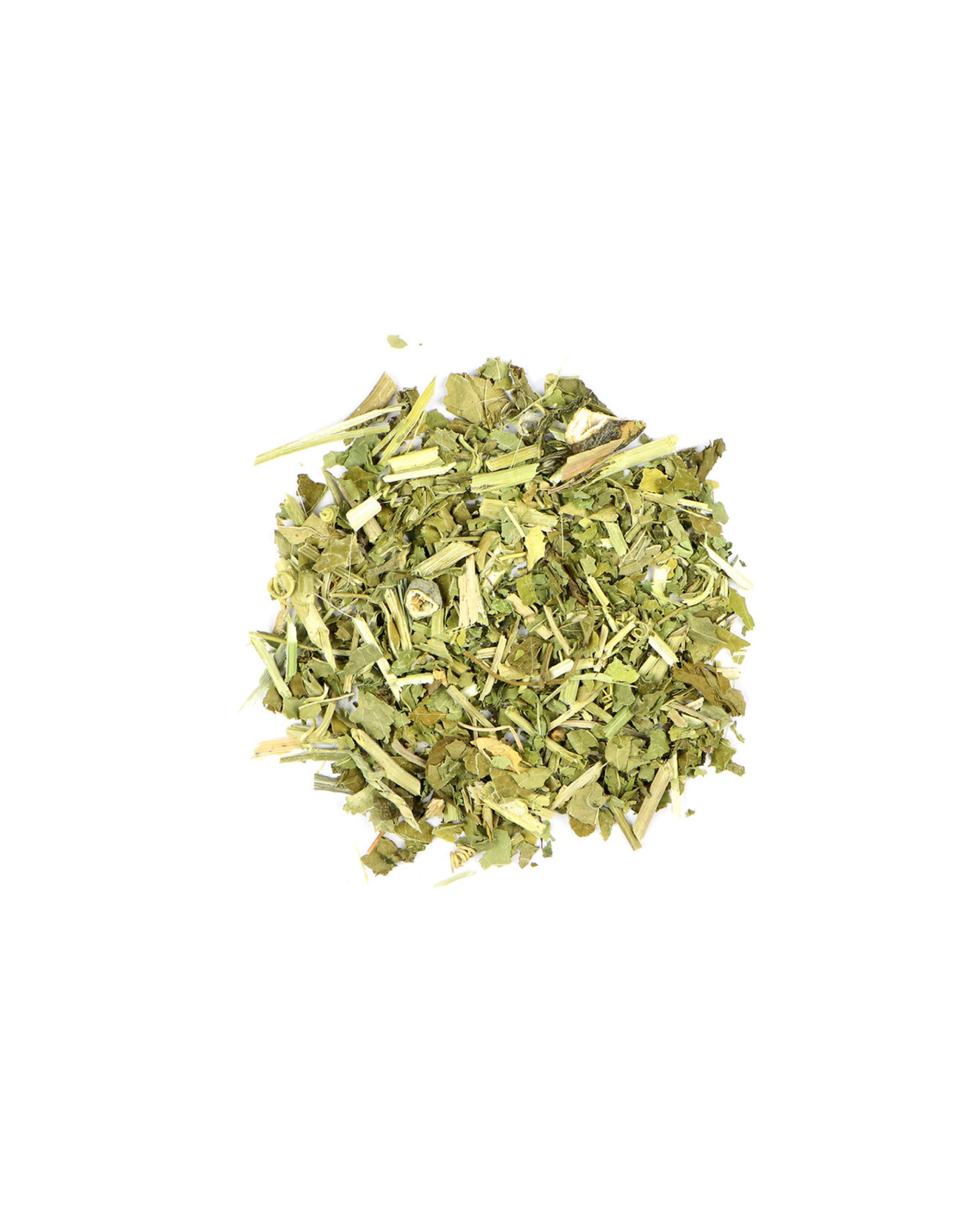 Dry green herbs on a white background