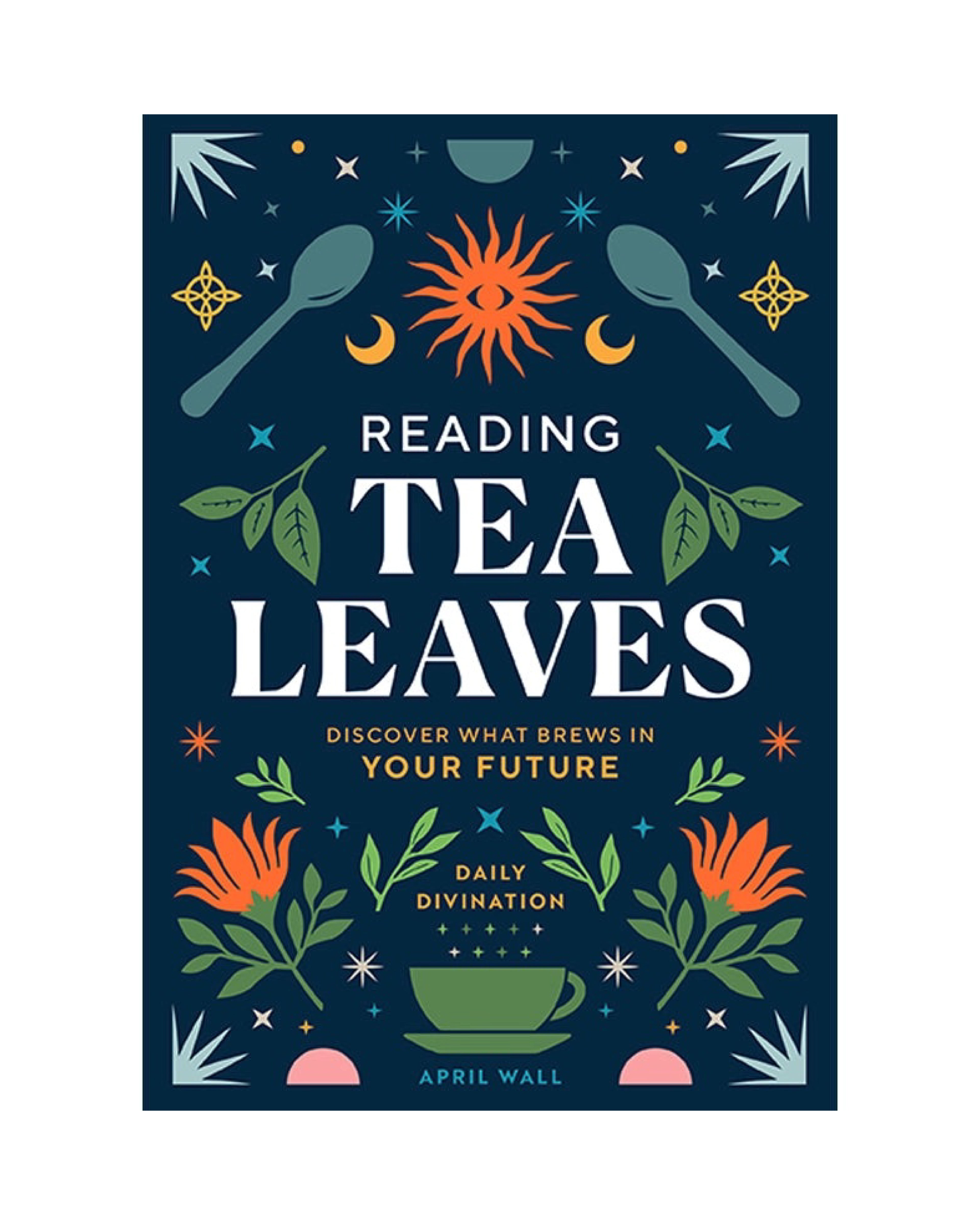 Book cover of 'Reading Tea Leaves' with decorative elements on a dark blue background