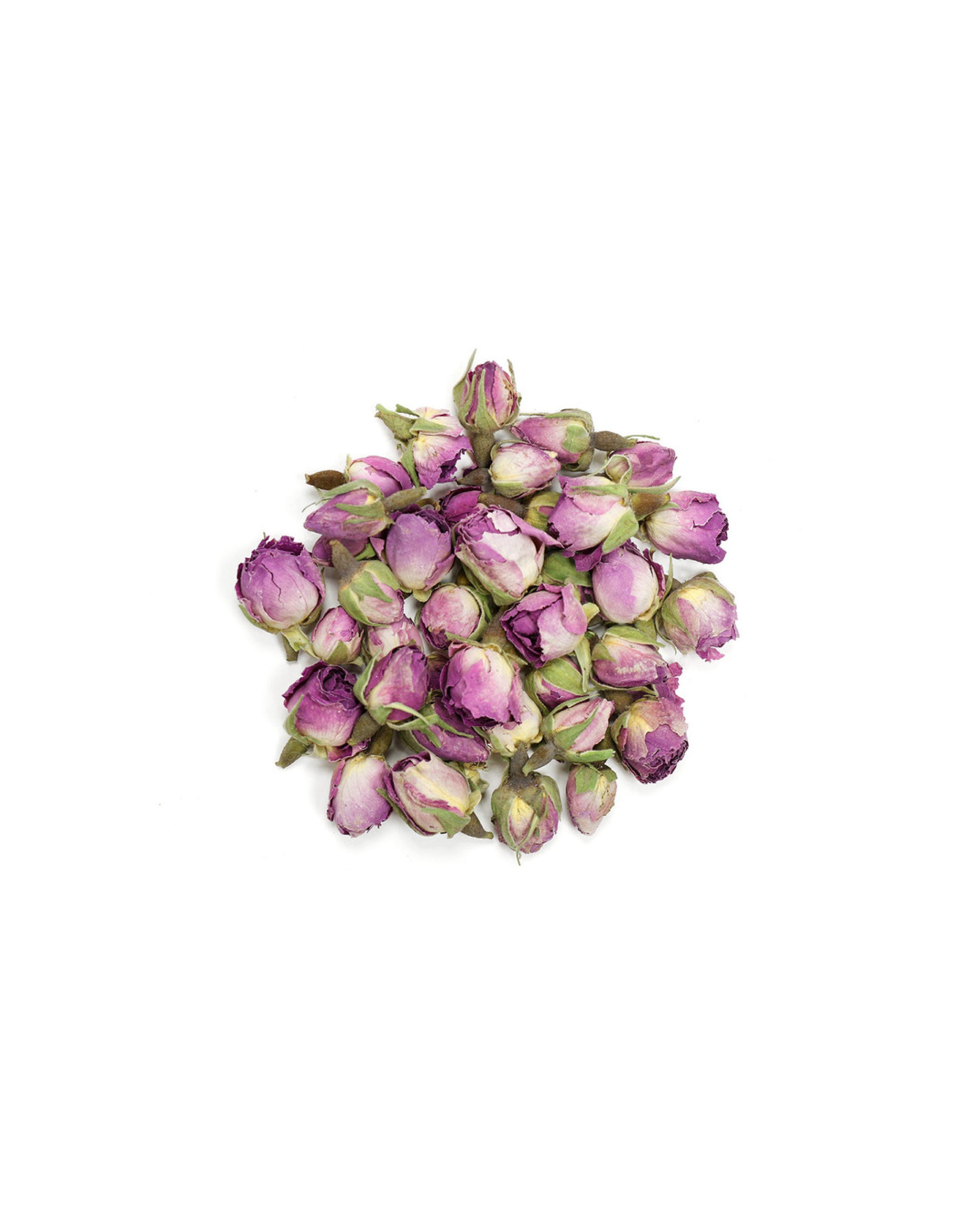 Pile of rose buds on a white background