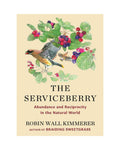 Book cover of 'The Serviceberry' with a bird and berries on a beige background