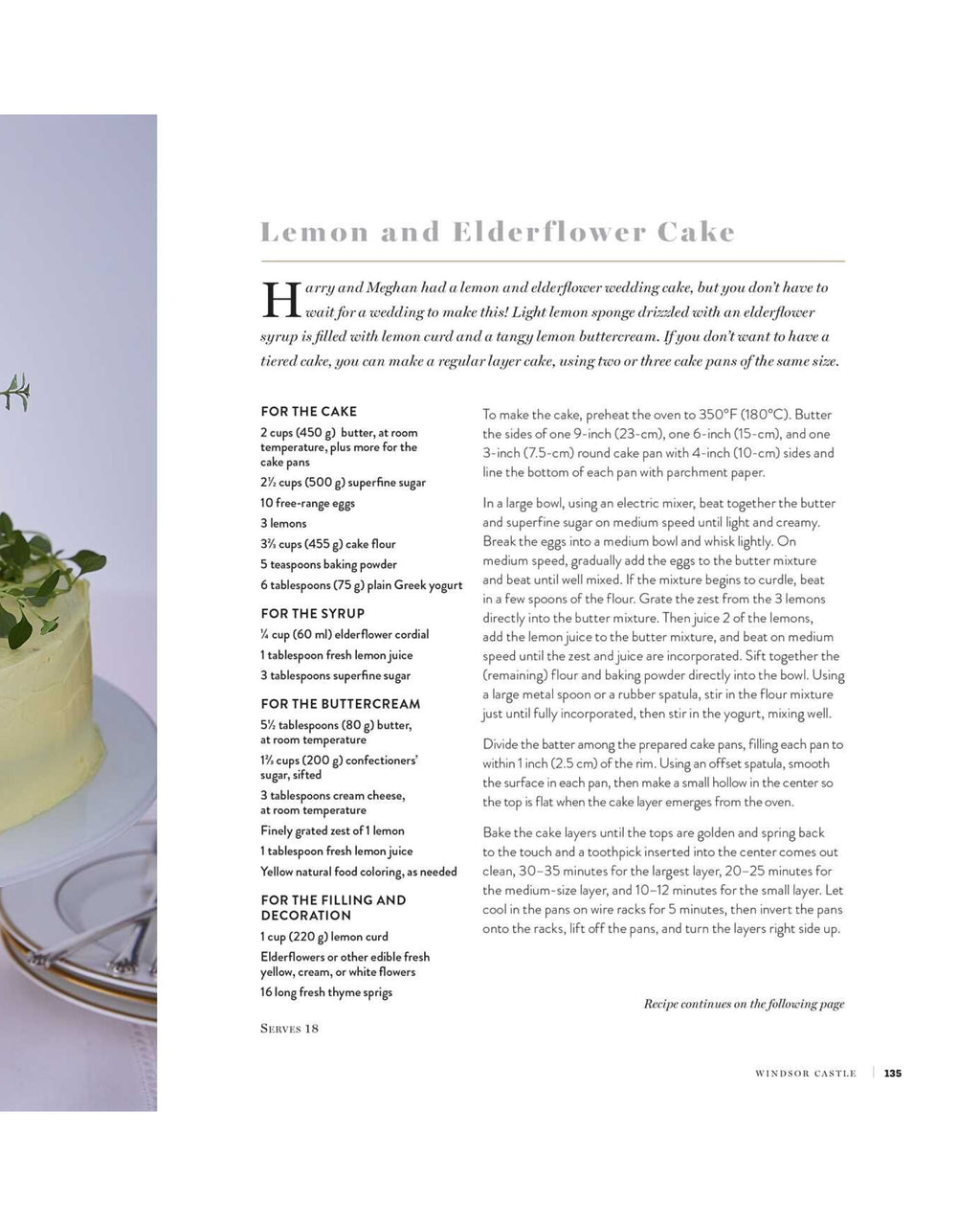 Lemon and Elderflower Cake recipe with a cake on a plate in the background