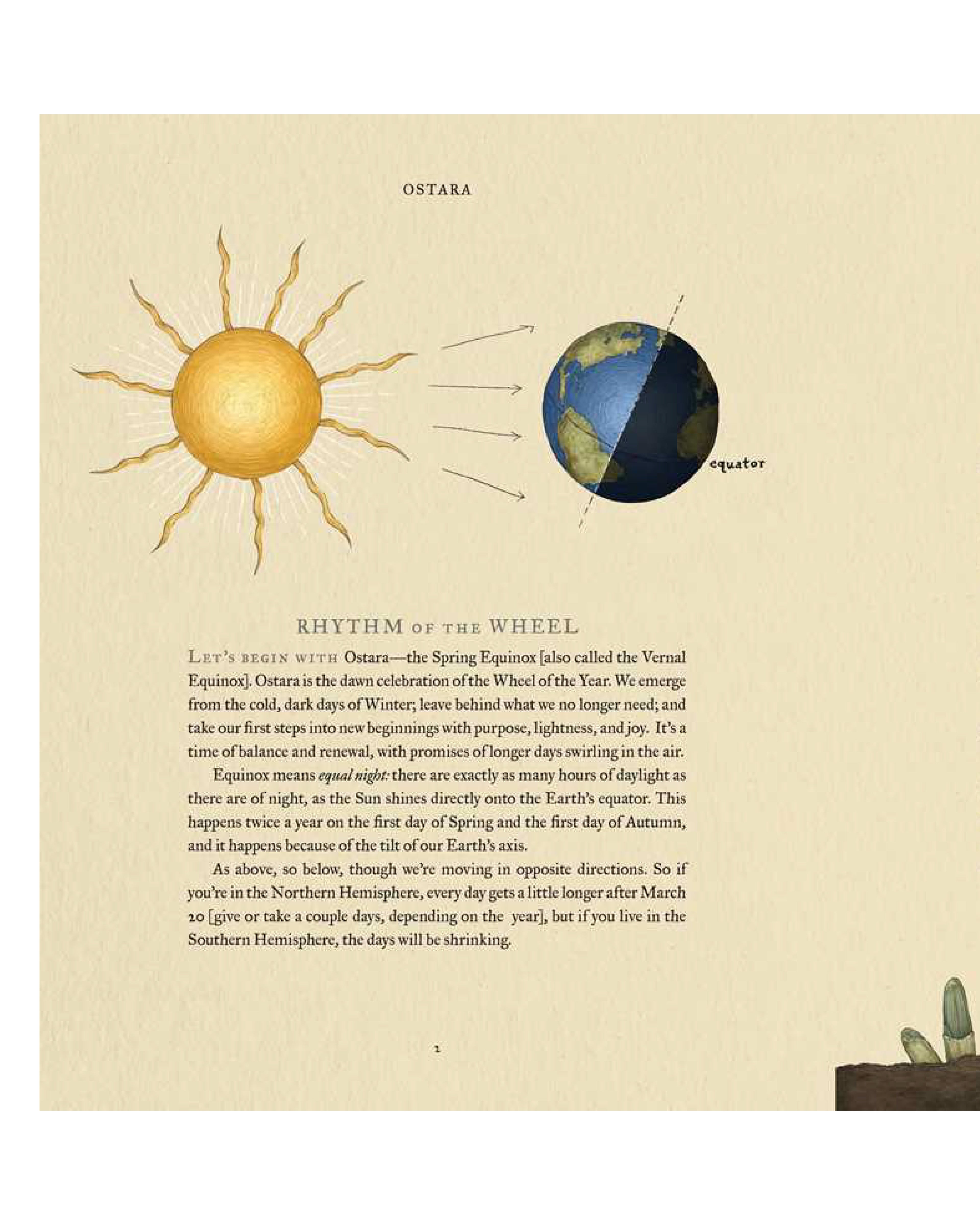Illustration of a sun and Earth with text on a beige background